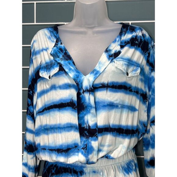 WOMENS YOUNG FABULOUS & BROKE BLUE TIE DYE LONG SLEEVE STRETCH KNIT ROMPER XS - Picture 3 of 12